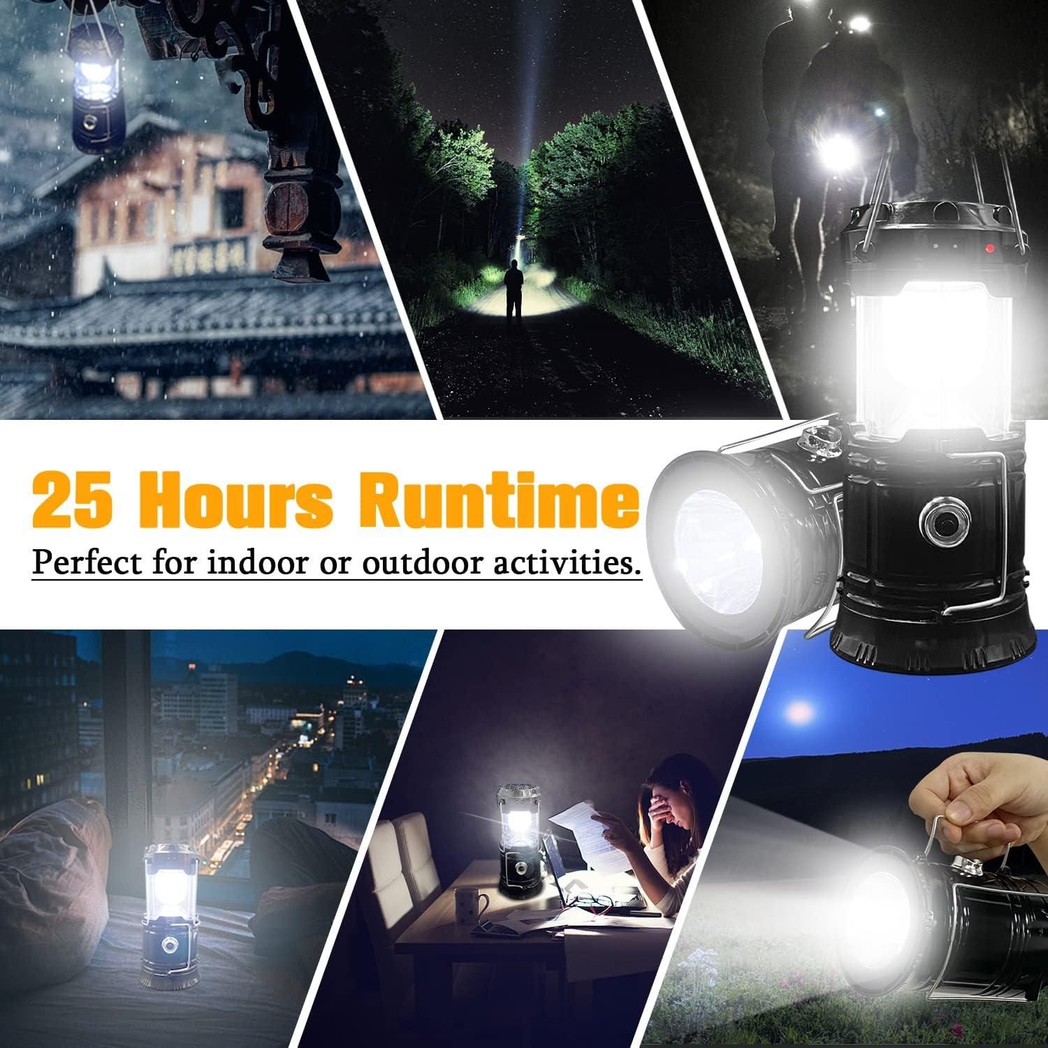 4 Pack Foldable Camping Lantern, Solar and USB Rechargeable, Lightweight Waterproof (Black) V1308-DSZKI-513