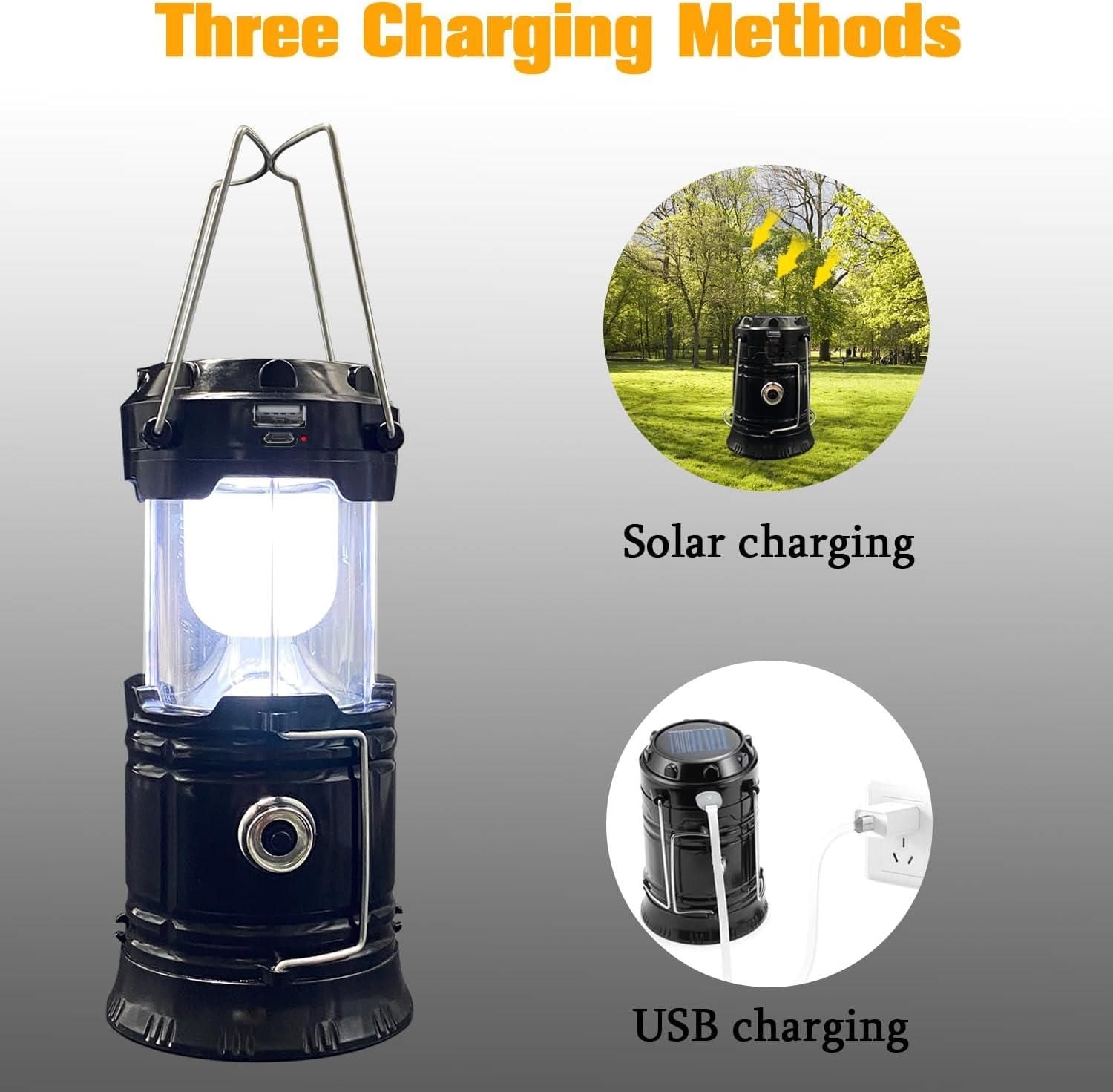 4 Pack Foldable Camping Lantern, Solar and USB Rechargeable, Lightweight Waterproof (Black) V1308-DSZKI-513