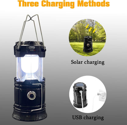 4 Pack Foldable Camping Lantern, Solar and USB Rechargeable, Lightweight Waterproof (Black) V1308-DSZKI-513