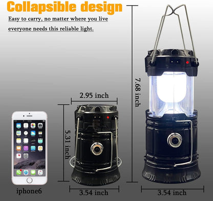 4 Pack Foldable Camping Lantern, Solar and USB Rechargeable, Lightweight Waterproof (Black) V1308-DSZKI-513