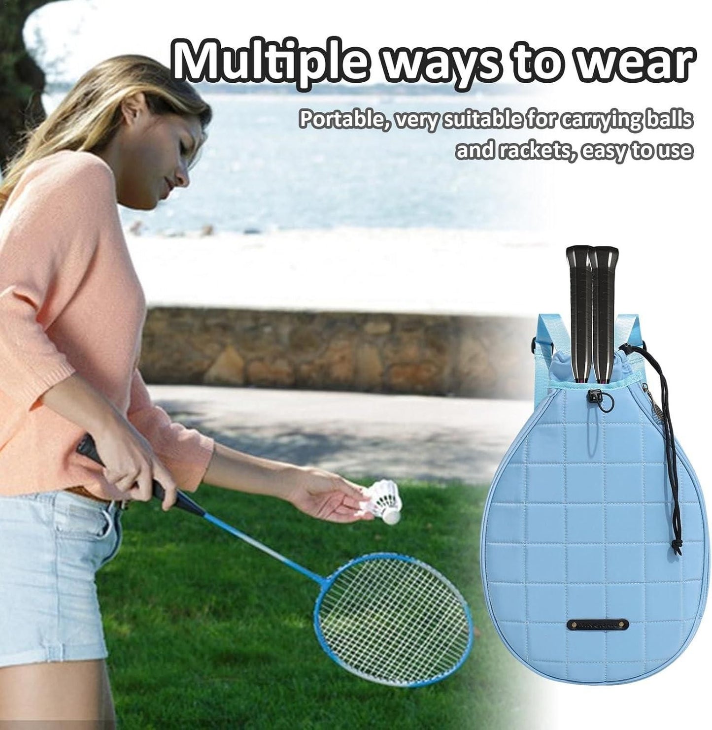 Tennis Racket Backpack Single Shoulder Badminton Bag Multi-Functional Paddle and Ball Bag V1308-DSZKI-524