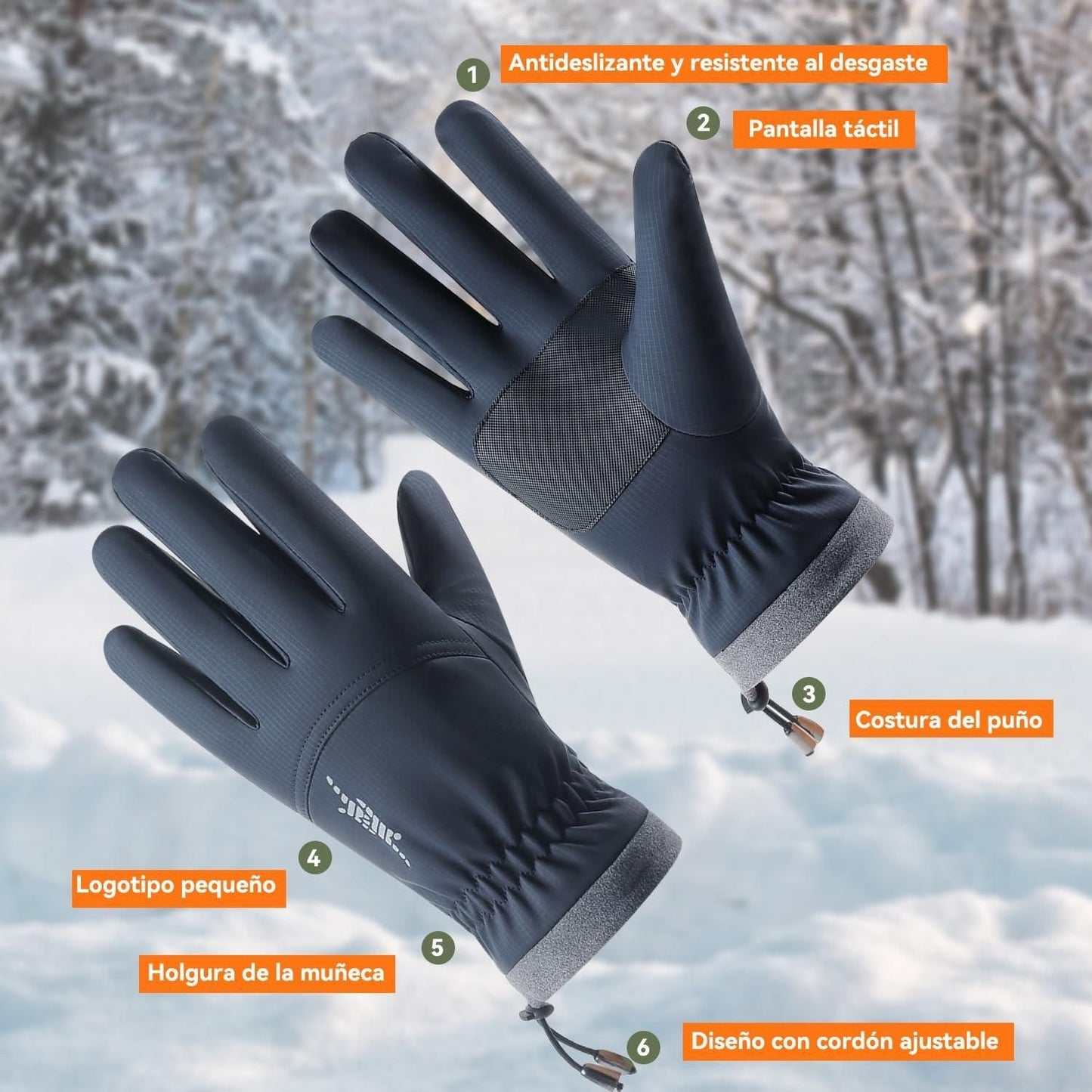 Ski Gloves Waterproof Touchscreen Winter Thermal Gloves Men Black L V1308-DSZKI-627-2