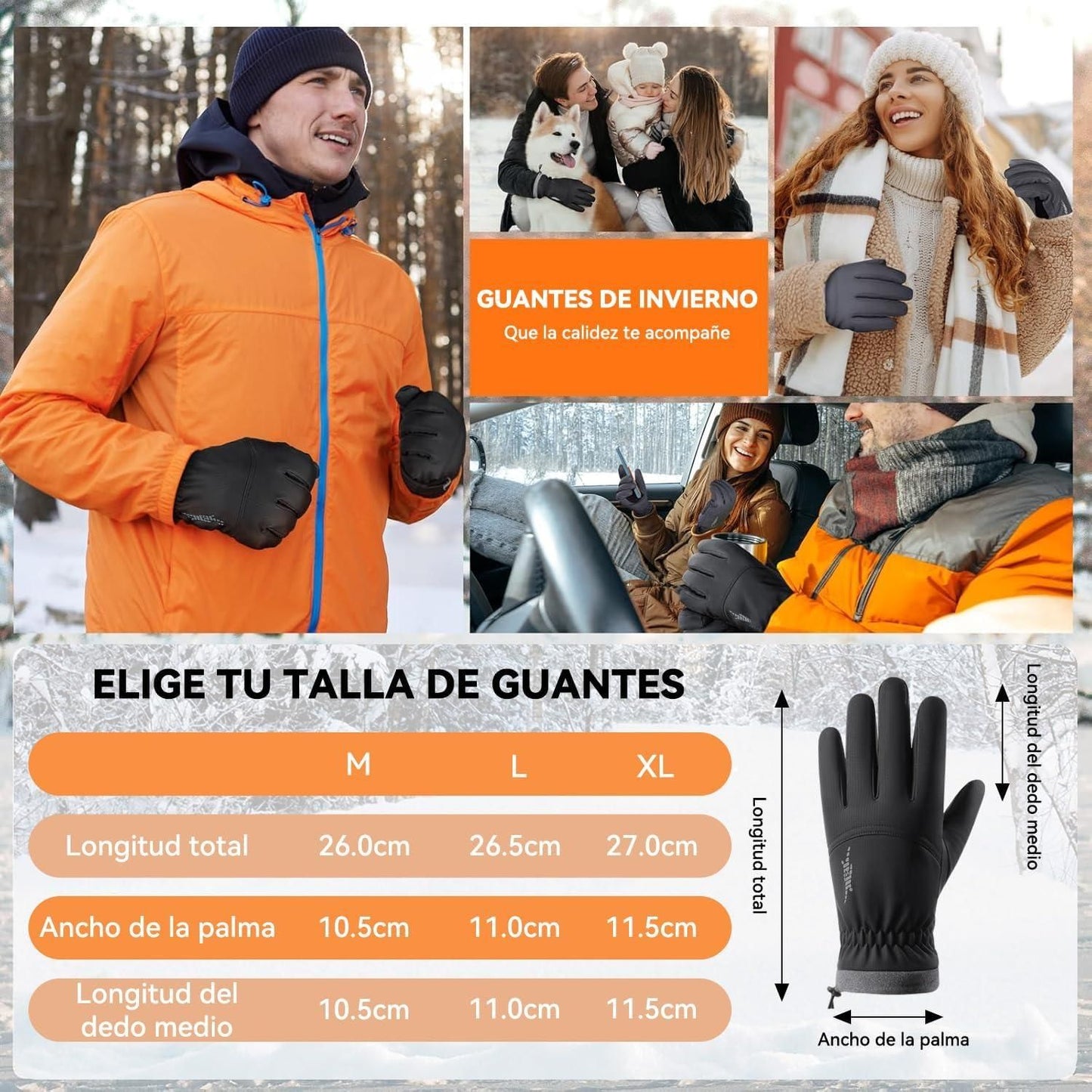 Ski Gloves Waterproof Touchscreen Winter Thermal Gloves Men Black L V1308-DSZKI-627-2