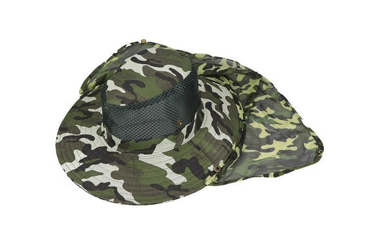 Adult Camouflage Bucket Hat Breathable Mesh Mountaineering Hat Wide Brim Fishing Cap Sun Shade Hat with Neck V1308-DSZKI-84