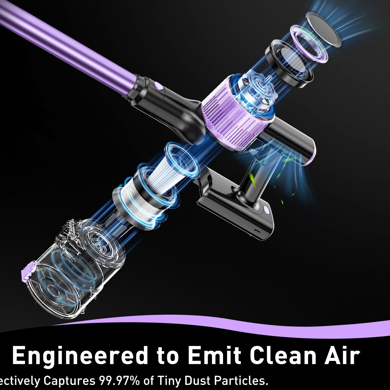 Cordless Vacuum Cleaner, 10 in 1 Stick Vacuum with Powerful Suction, Hose, Green LED Light, Anti-Tangle V1313-AU-A27V-1