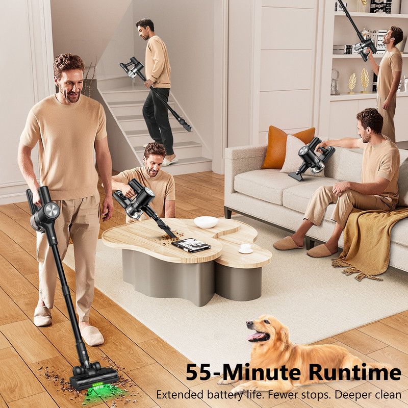 Cordless Vacuum Cleaner, 55Kpa/55Mins Vacuum Cleaners for Home. Self-Standing Stick Vacuum with Rechargeable V1313-AU-H28B