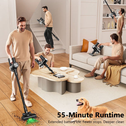 Cordless Vacuum Cleaner, 55Kpa/55Mins Vacuum Cleaners for Home. Self-Standing Stick Vacuum with Rechargeable V1313-AU-H28B
