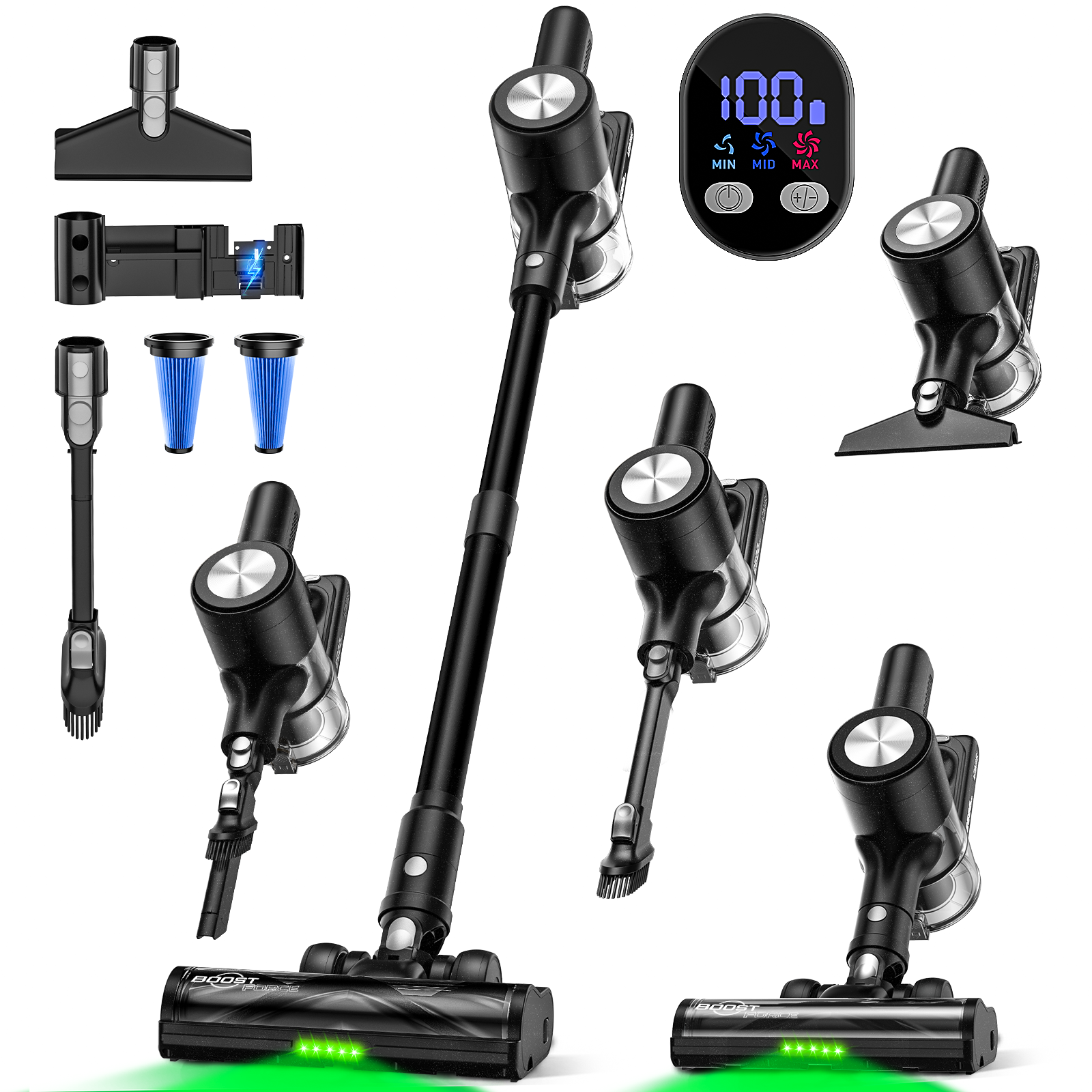 Cordless Vacuum Cleaner, 55Kpa/55Mins Vacuum Cleaners for Home. Self-Standing Stick Vacuum with Rechargeable V1313-AU-H28B-1