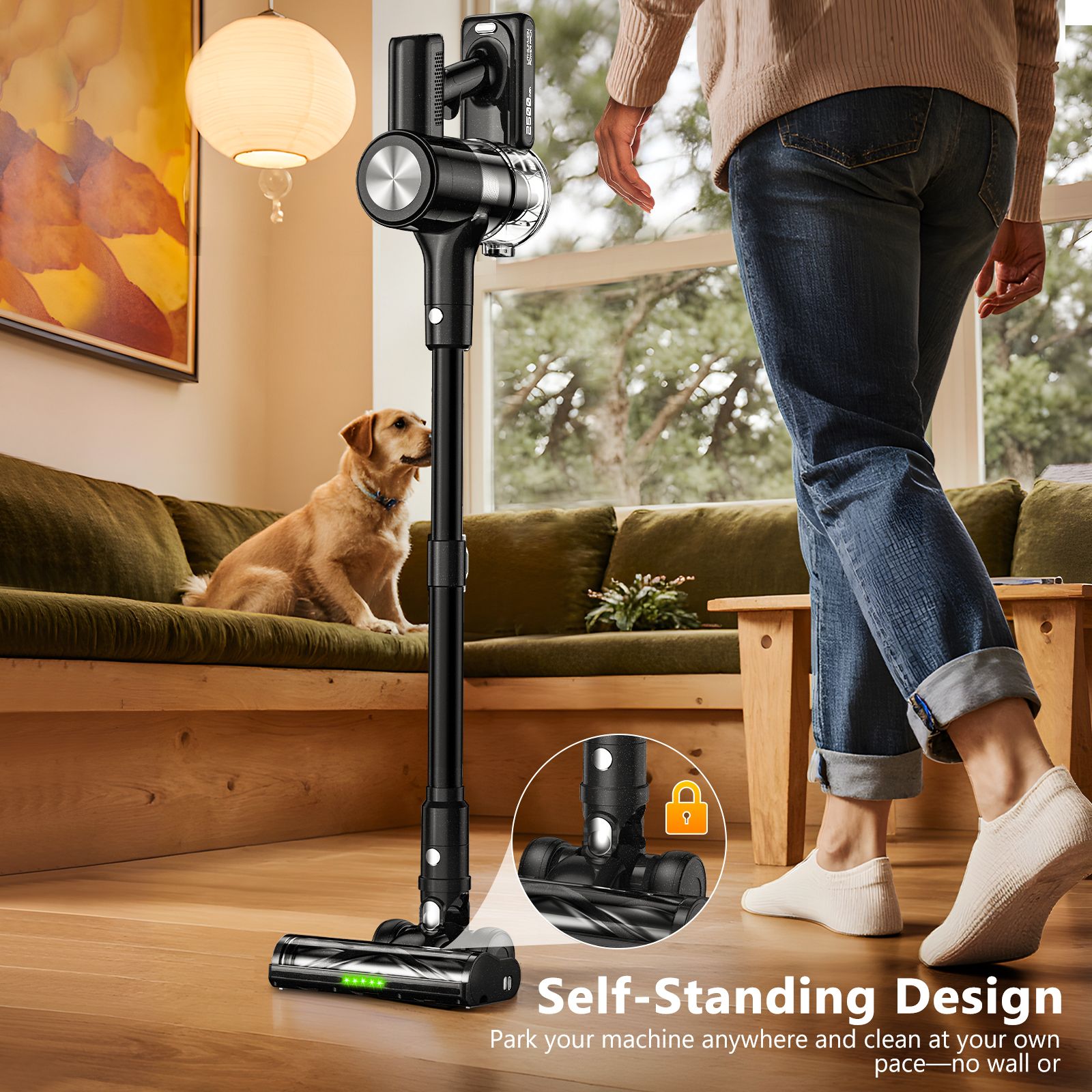 Cordless Vacuum Cleaner, 55Kpa/55Mins Vacuum Cleaners for Home. Self-Standing Stick Vacuum with Rechargeable V1313-AU-H28B-1