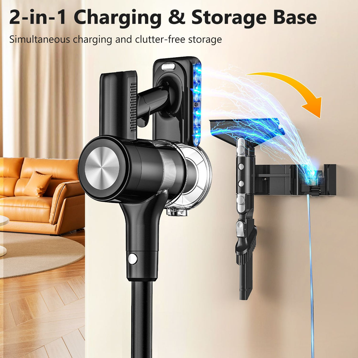 Cordless Vacuum Cleaner, 55Kpa/55Mins Vacuum Cleaners for Home. Self-Standing Stick Vacuum with Rechargeable V1313-AU-H28B-1
