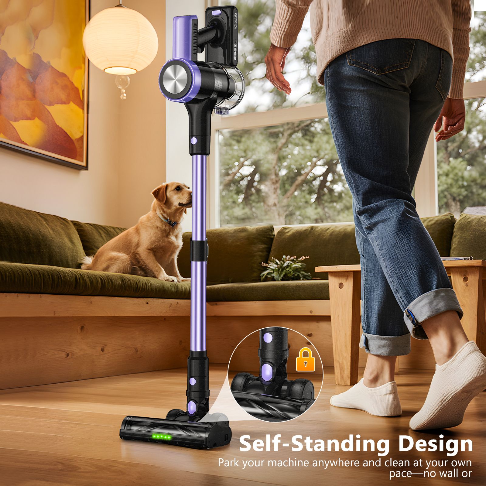 Cordless Vacuum Cleaner, 55Kpa/55mins Self-Standing Powerful Stick Lightweight Vacuum Cleaner for Home Pet V1313-AU-H28V-1