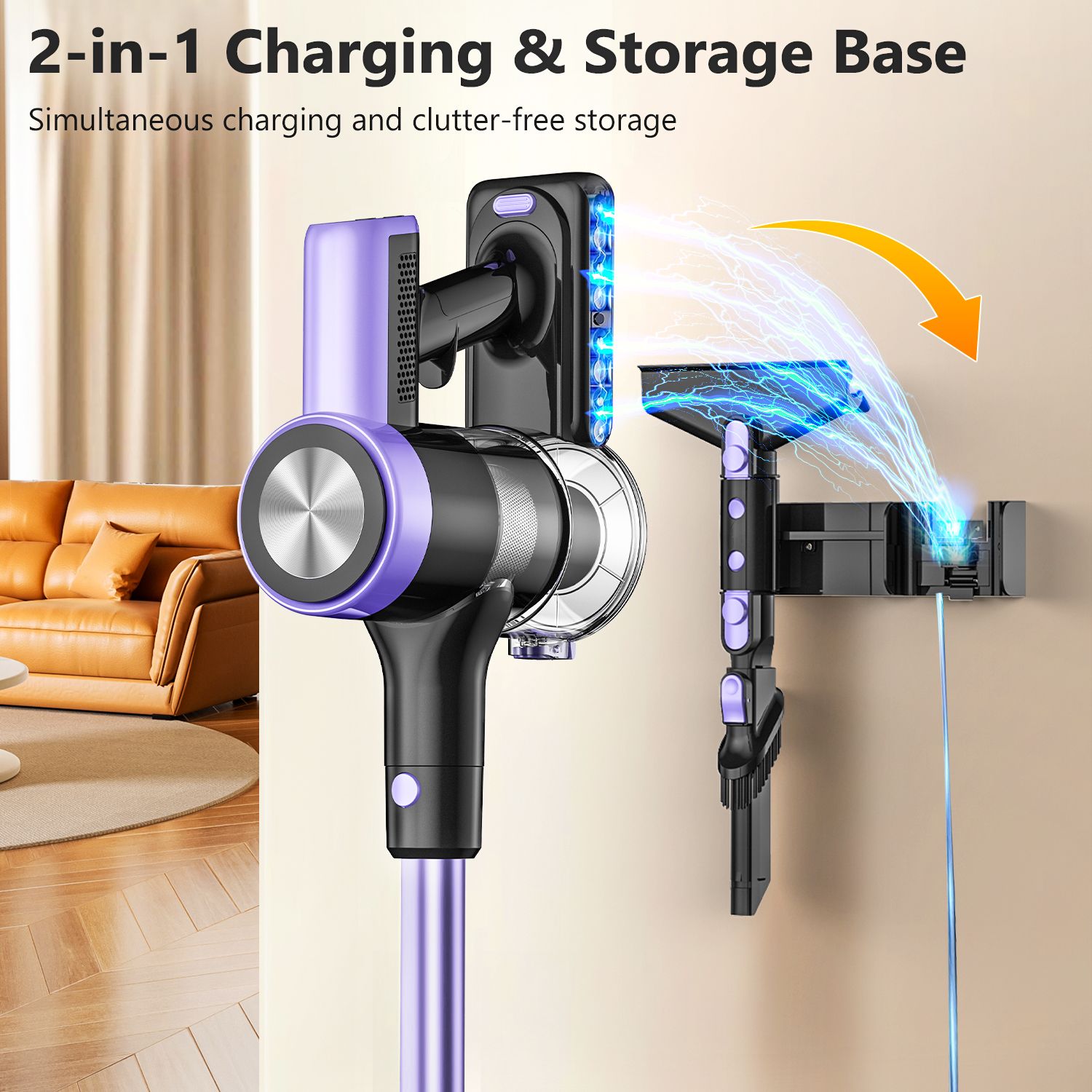 Cordless Vacuum Cleaner, 55Kpa/55mins Self-Standing Powerful Stick Lightweight Vacuum Cleaner for Home Pet V1313-AU-H28V-1