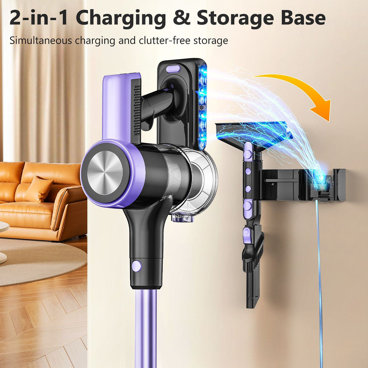 Cordless Vacuum Cleaner, 55Kpa/55mins Self-Standing Powerful Stick Lightweight Vacuum Cleaner for Home Pet V1313-AU-H28V-1
