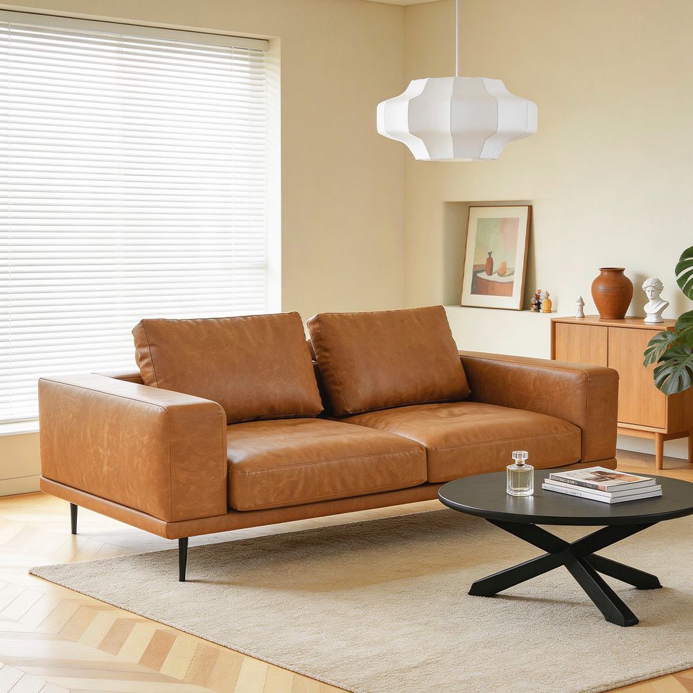 Modern Deep-Seated Sofa, Two-seater, Faux Leather, Brown - Brown PU leather V1316-8219-BROWN