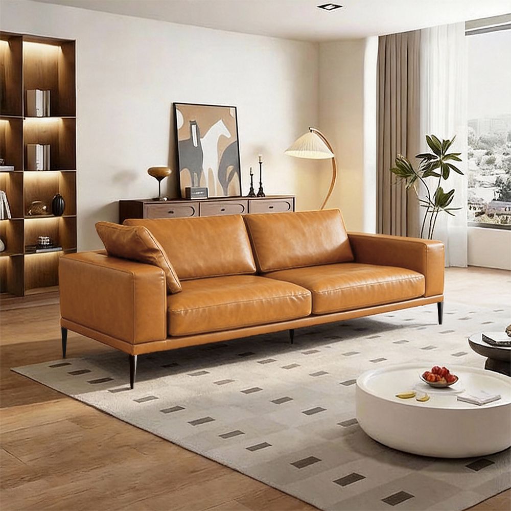 Modern Deep-Seated Sofa, Two-seater, Faux Leather, Brown - Brown PU leather V1316-8219-BROWN