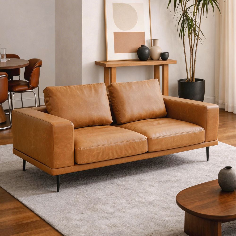 Modern Deep-Seated Sofa, Two-seater, Faux Leather, Brown - Brown PU leather V1316-8219-BROWN