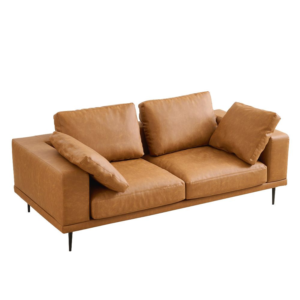 Modern Deep-Seated Sofa, Two-seater, Faux Leather, Brown - Brown PU leather V1316-8219-BROWN