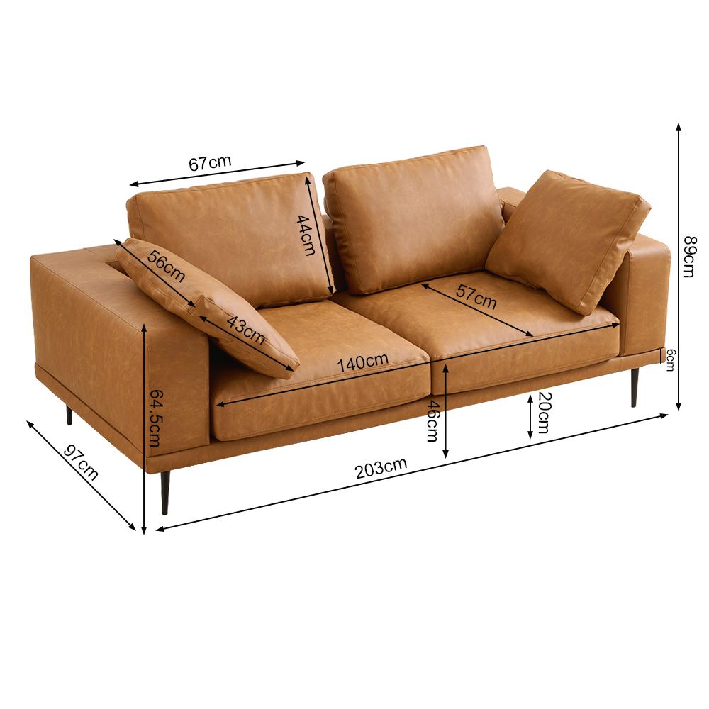 Modern Deep-Seated Sofa, Two-seater, Faux Leather, Brown - Brown PU leather V1316-8219-BROWN