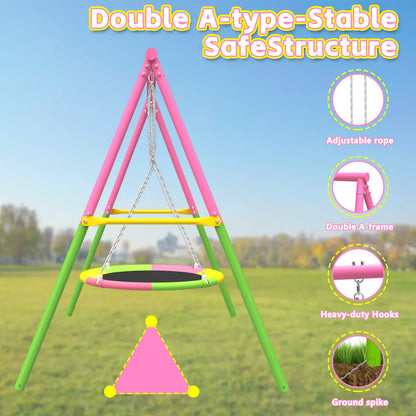 Flying Saucer Swing Set with Heavy Duty A-Frame Metal Swing Stand, Ful V1316-MSG-SW-9901P