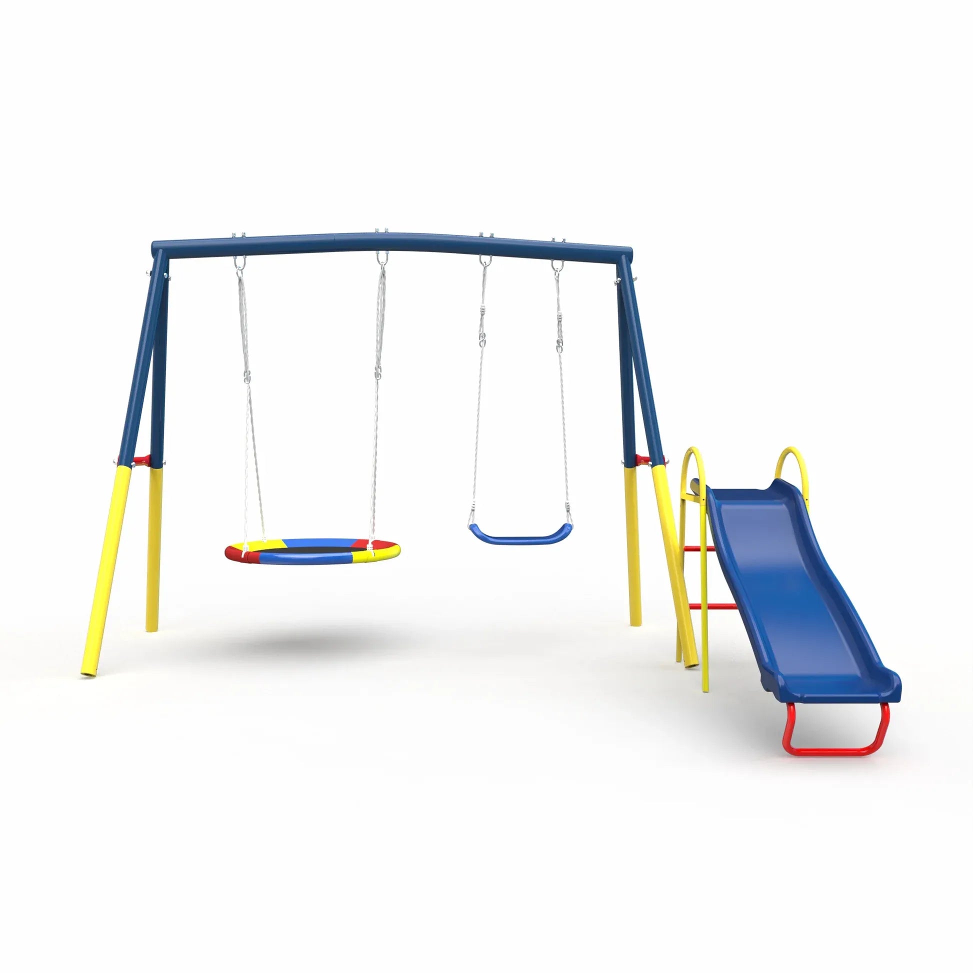 Swing Sets with Kids Slide for Backyard Outdoor, Metal and PE V1316-MSG-SWD-9902