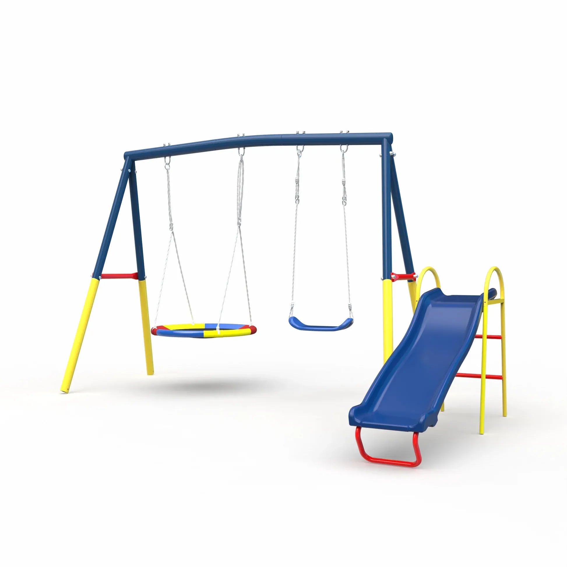 Swing Sets with Kids Slide for Backyard Outdoor, Metal and PE V1316-MSG-SWD-9902