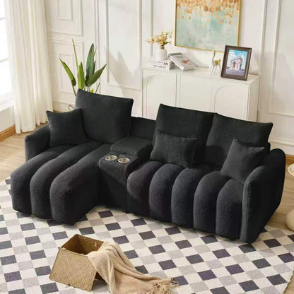 92-inch high-quality teddy fur fabric corner sofa - Black V1316-W1825S00020