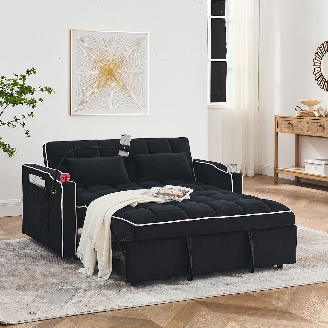 Fashionable Modern and Multi-functional Foldable Velvet Sofa Bed - Black