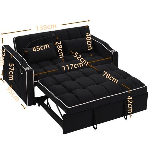 Fashionable Modern and Multi-functional Foldable Velvet Sofa Bed - Black