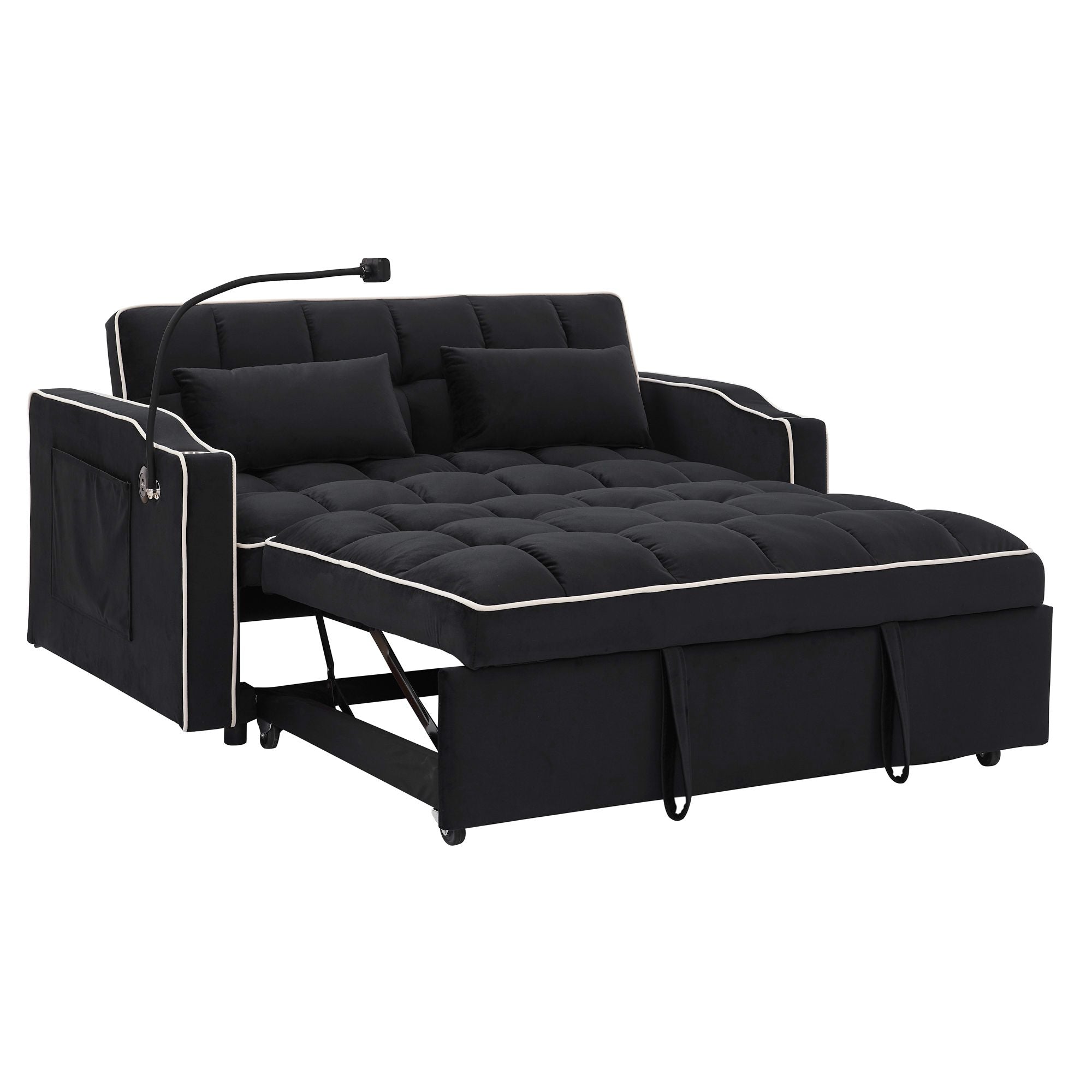 Fashionable Modern and Multi-functional Foldable Velvet Sofa Bed - Black