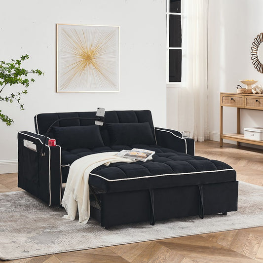 Fashionable Modern and Multi-functional Foldable Velvet Sofa Bed - Beige V1316-W2353P151789