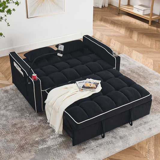 Fashionable Modern and Multi-functional Foldable Velvet Sofa Bed - Beige V1316-W2353P151789