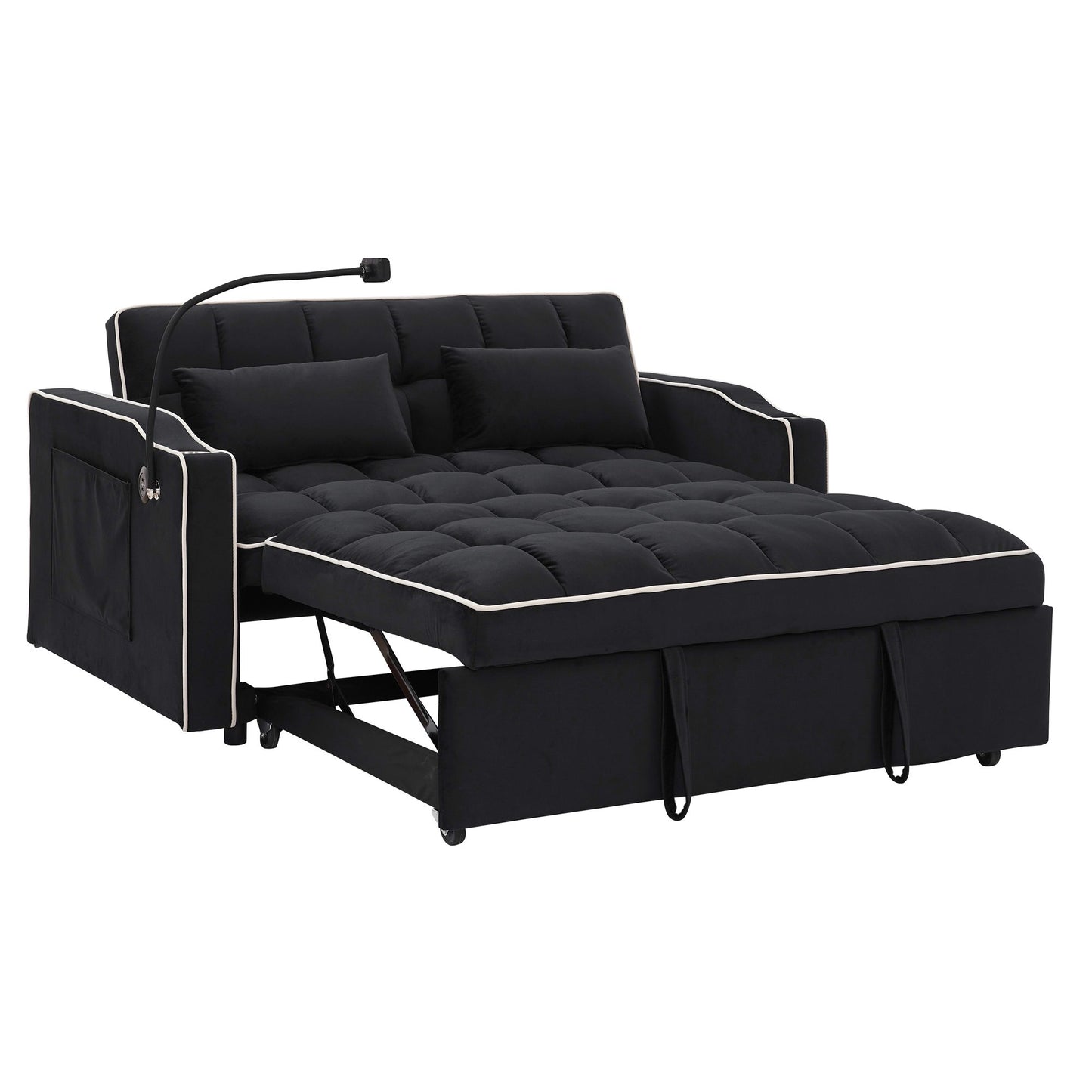 Fashionable Modern and Multi-functional Foldable Velvet Sofa Bed - Beige V1316-W2353P151789