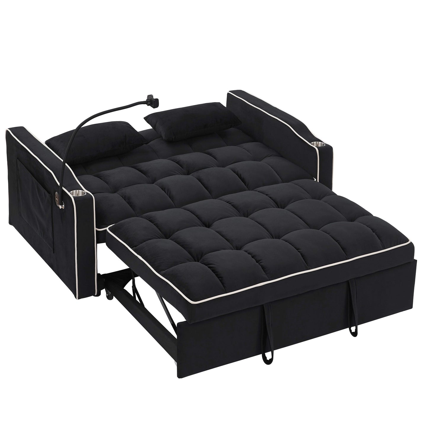 Fashionable Modern and Multi-functional Foldable Velvet Sofa Bed - Beige V1316-W2353P151789