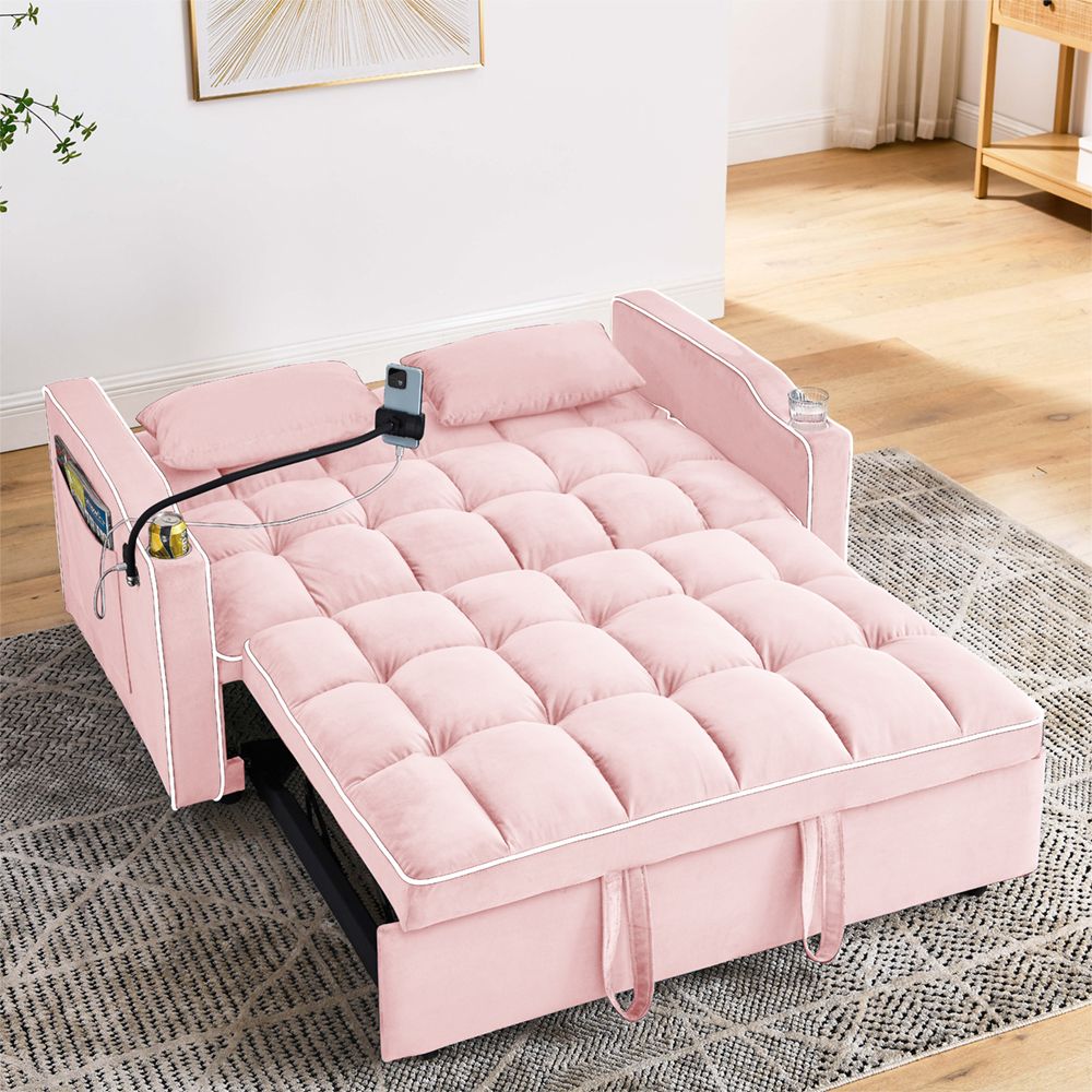Fashionable Modern and Multi-functional Foldable Velvet Sofa Bed - Beige V1316-W2353P151789