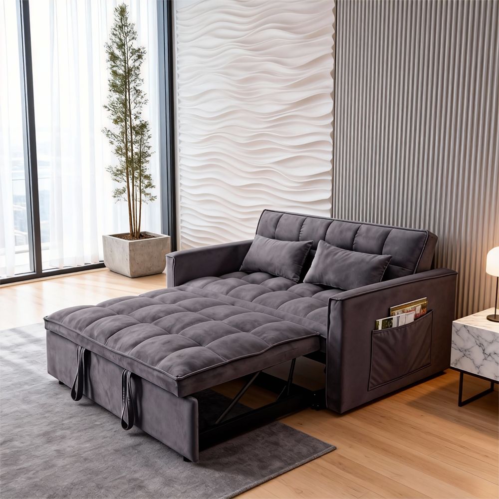 Fashionable Modern and Multi-functional Foldable Velvet Sofa Bed - Green V1316-W2353P252434