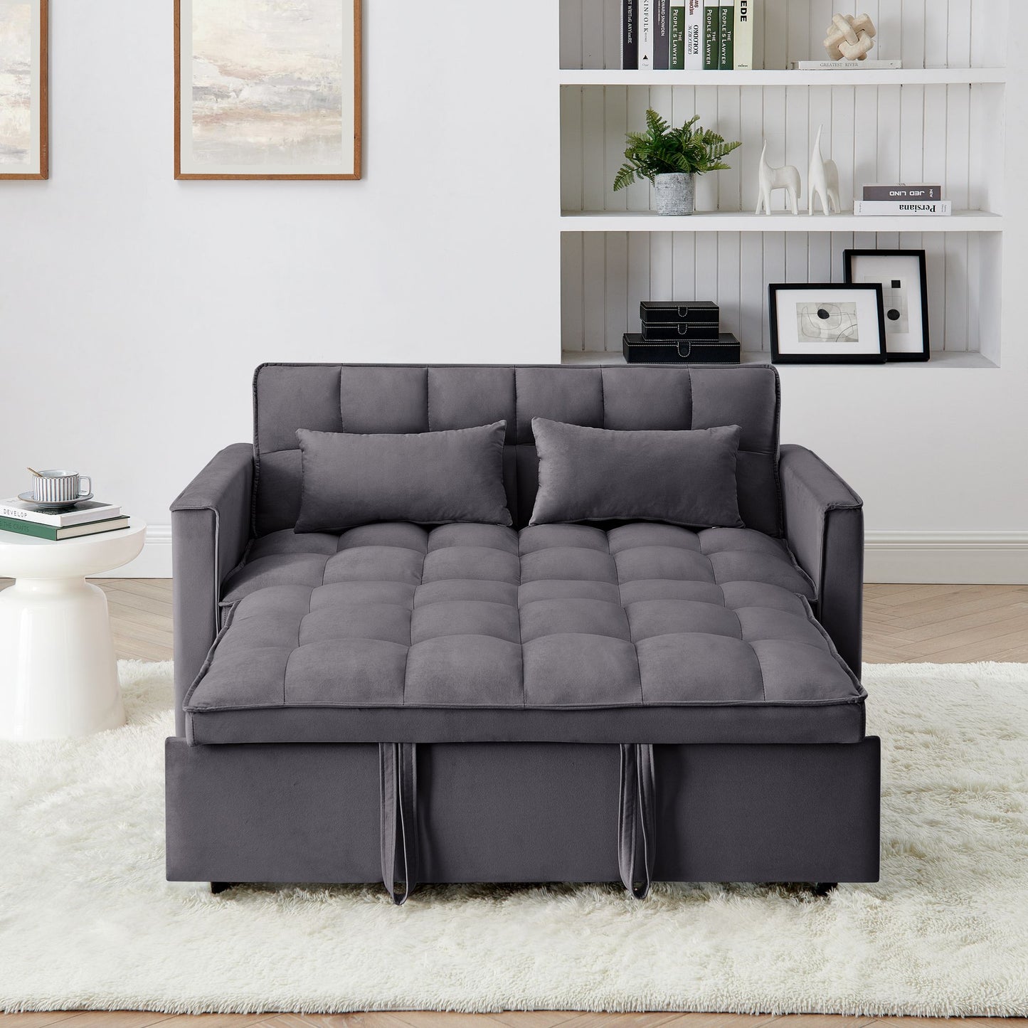 Fashionable Modern and Multi-functional Foldable Velvet Sofa Bed - Green V1316-W2353P252434