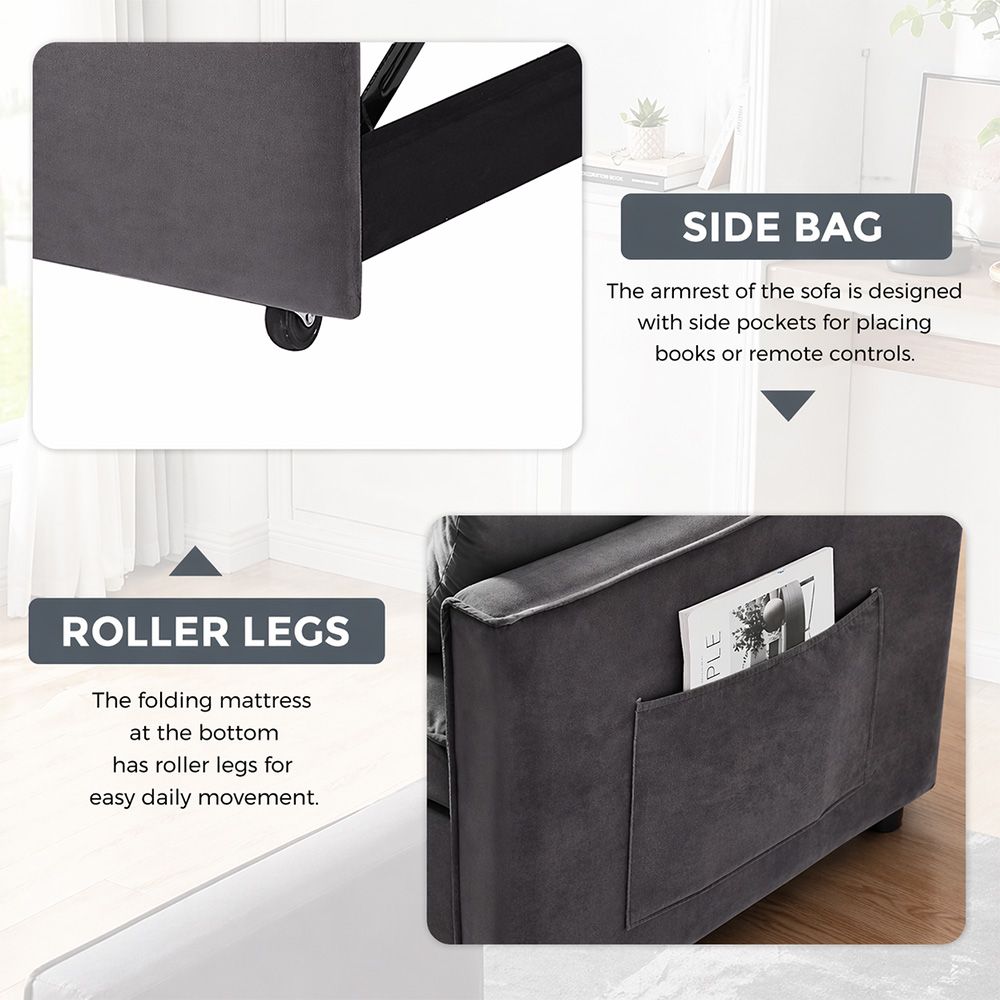 Fashionable Modern and Multi-functional Foldable Velvet Sofa Bed - Green V1316-W2353P252434