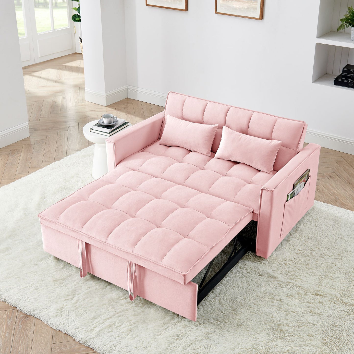 Fashionable Modern and Multi-functional Foldable Velvet Sofa Bed - Green V1316-W2353P252434