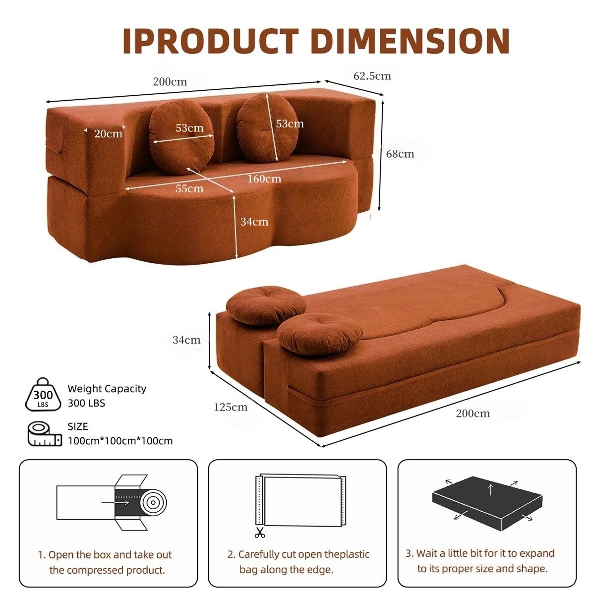 Convertible Folding Sofa Bed / Plush Corduroy Loveseat Couch - Grey V1316-W2353P379625