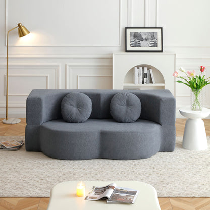 Convertible Folding Sofa Bed / Plush Corduroy Loveseat Couch - Grey V1316-W2353P379625