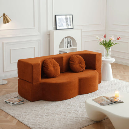 Convertible Folding Sofa Bed / Plush Corduroy Loveseat Couch - Orange V1316-W2353P379629