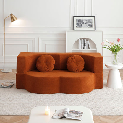 Convertible Folding Sofa Bed / Plush Corduroy Loveseat Couch - Orange V1316-W2353P379629