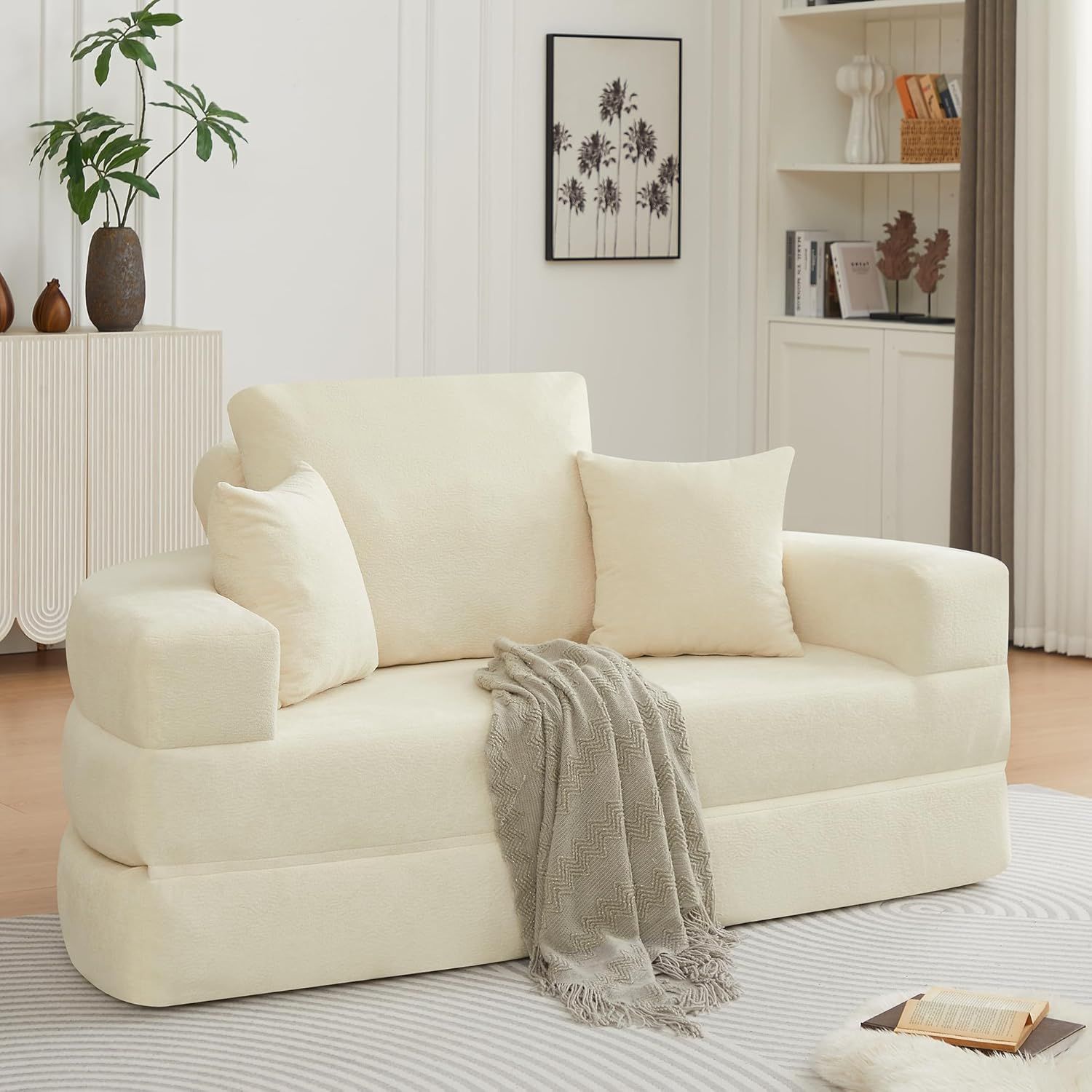 Multifunctional Round convertible Sofa Bed(Compressed Packaging) - Beige