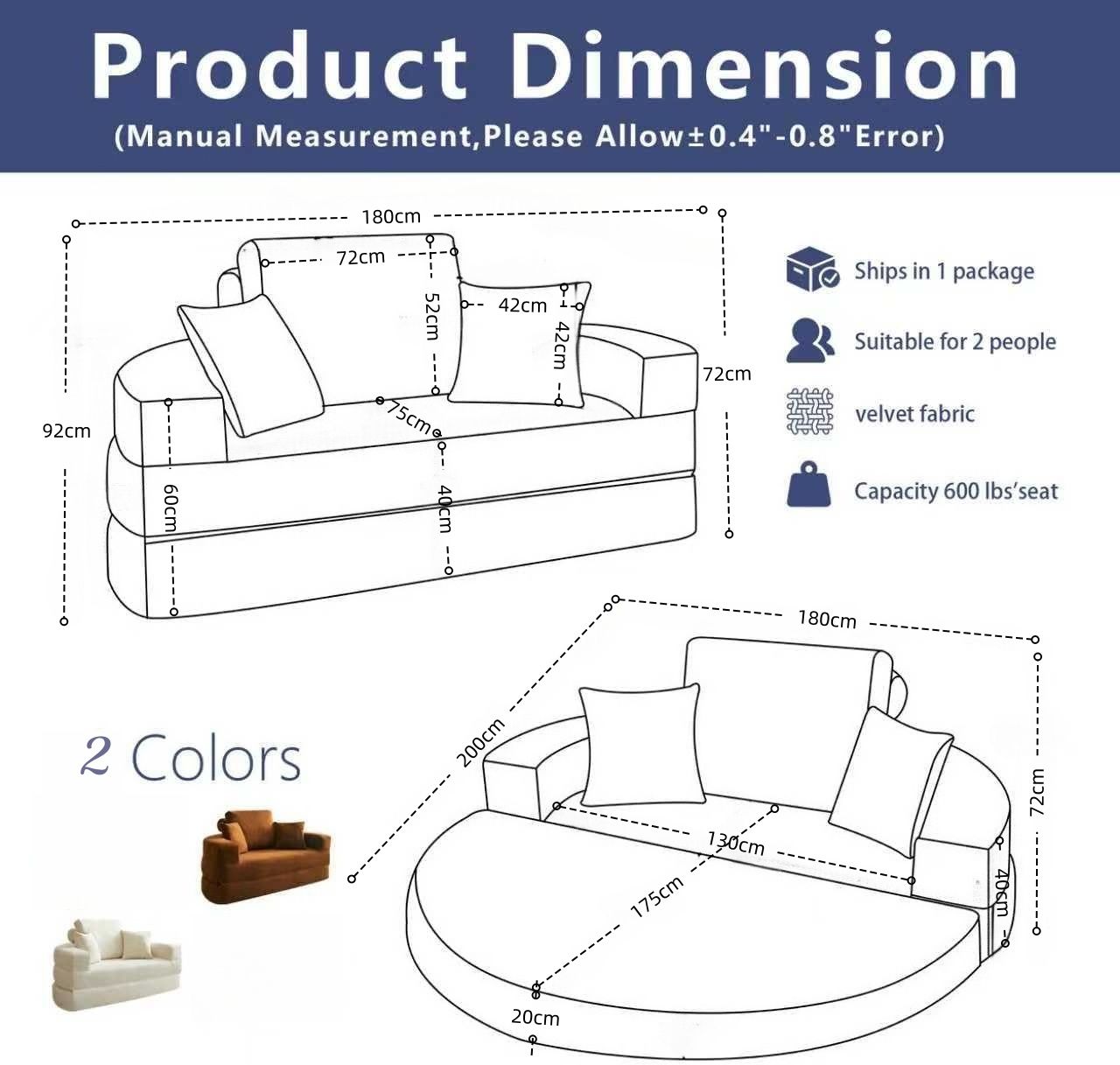 Multifunctional Round convertible Sofa Bed(Compressed Packaging) - Beige