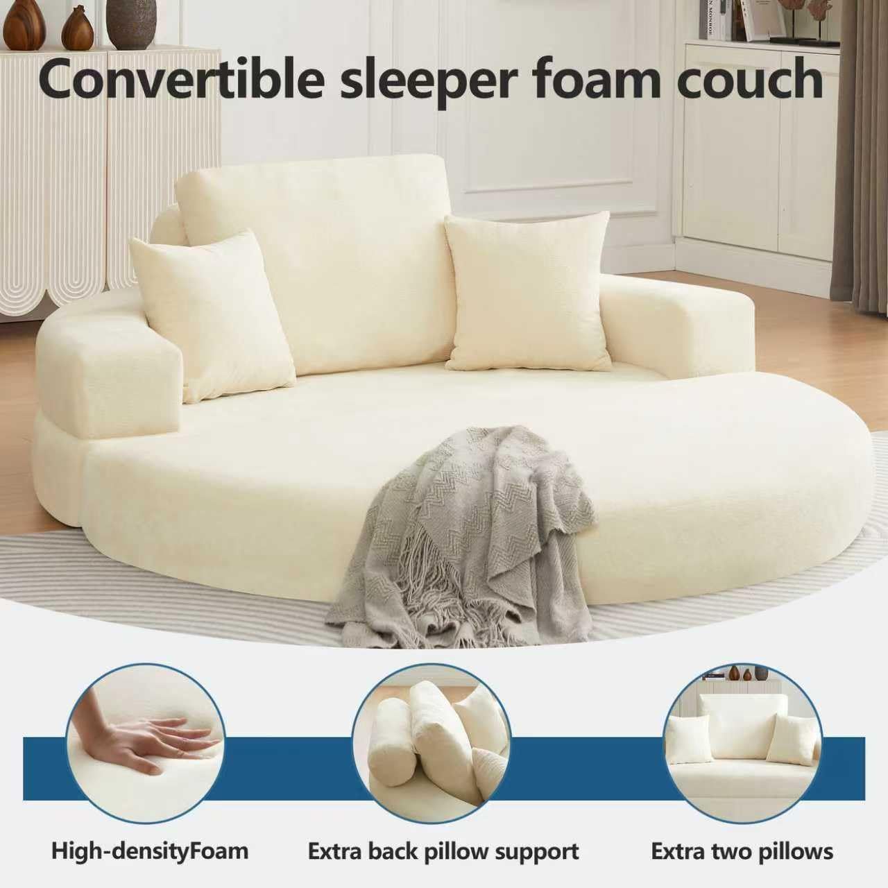Multifunctional Round convertible Sofa Bed(Compressed Packaging) - Beige