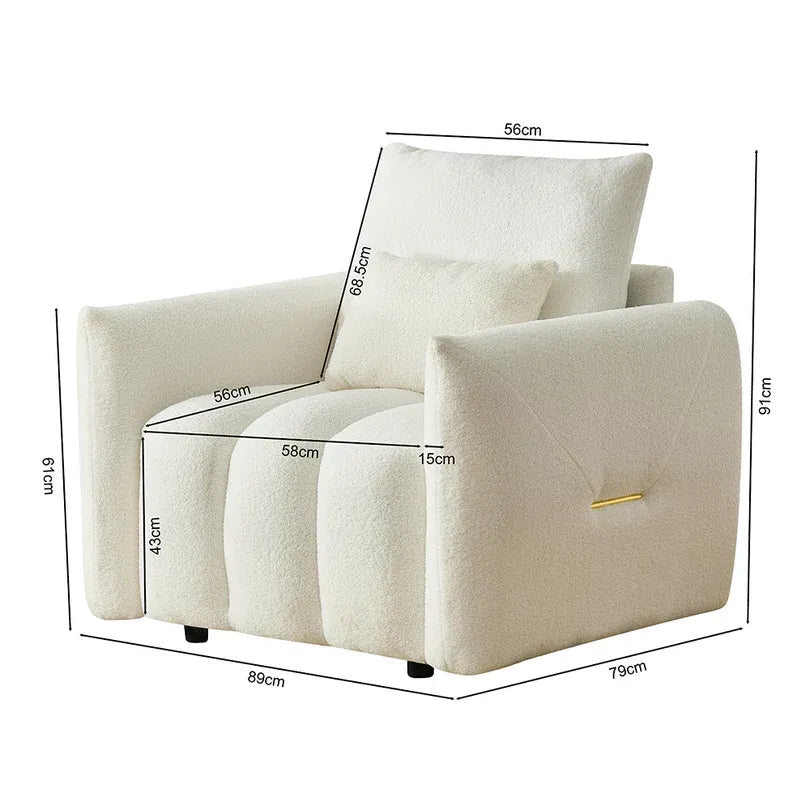 35 "Teddy fabric sofa, modern lounge chair, upholstered with a pillow