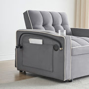 Single-seater sofa bed, equipped with USB ports and a phone holder - Black