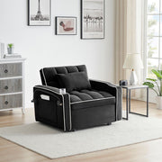 Single-seater sofa bed, equipped with USB ports and a phone holder - Black