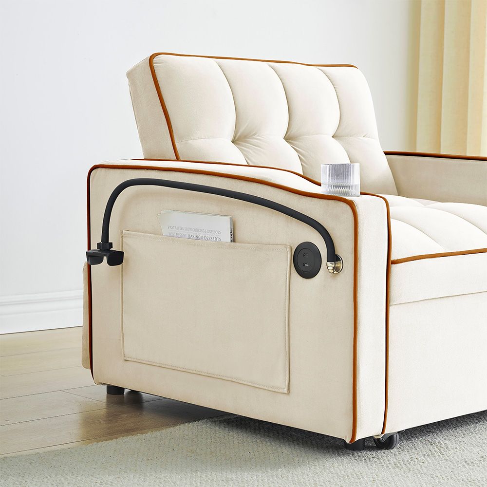 Single-seater sofa bed, equipped with USB ports and a phone holder - Black