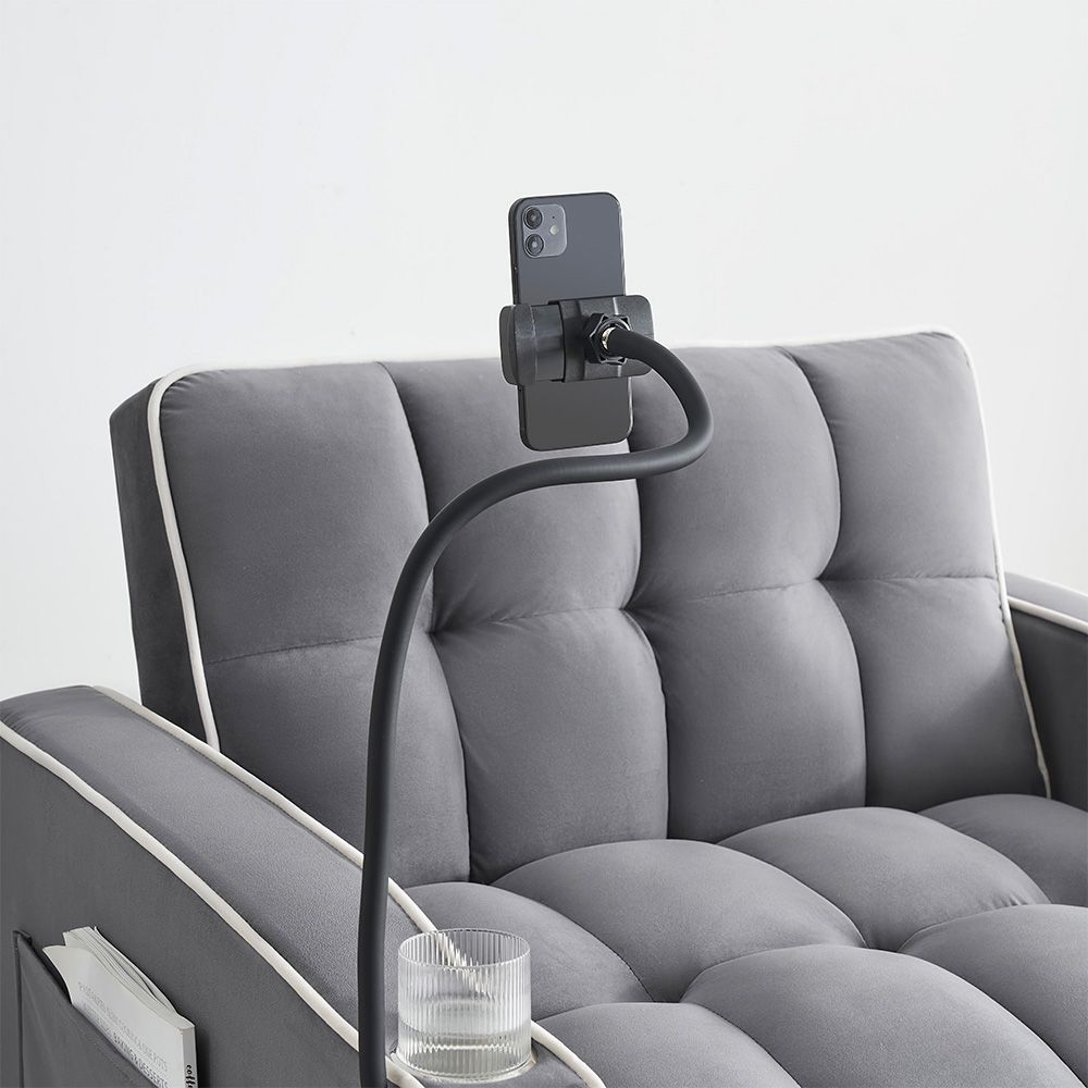 Single-seater sofa bed, equipped with USB ports and a phone holder - Beige